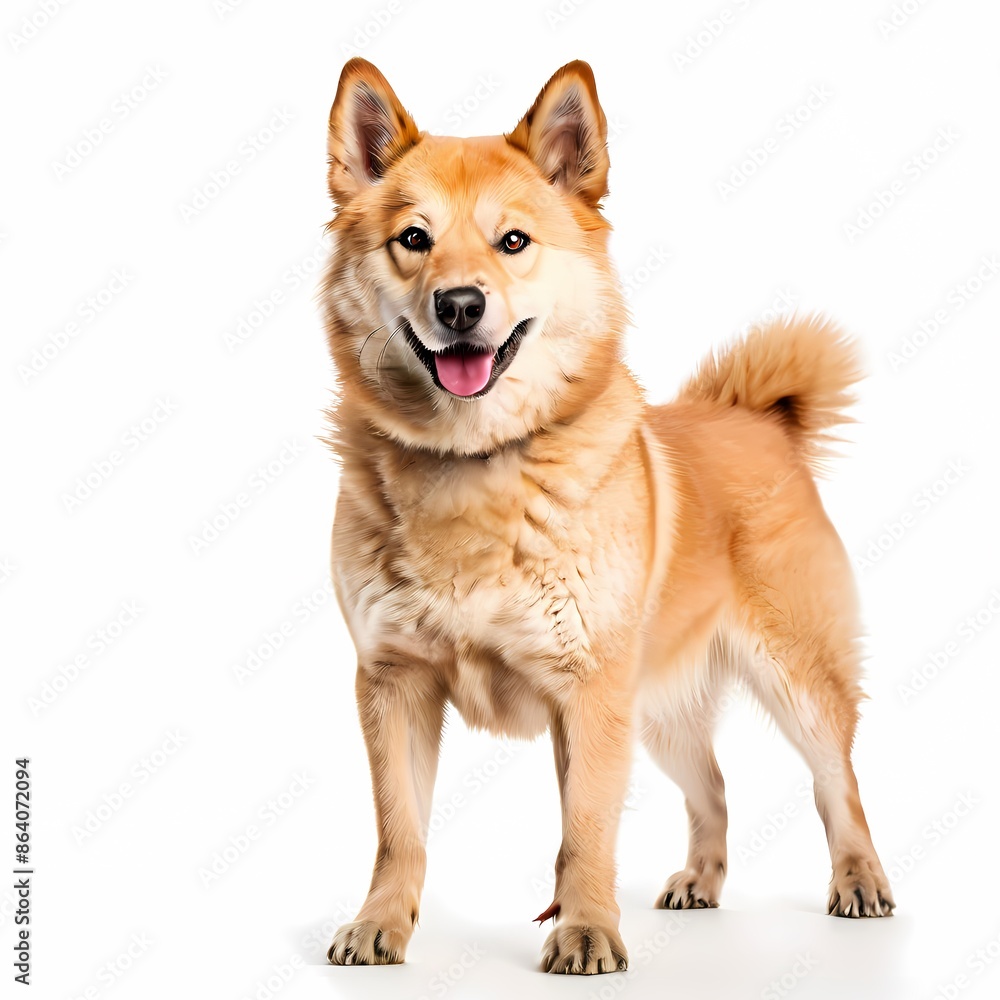 Jindo dog breed standing against white background, AI Generated Jindo dog breed standing against white background, AI Generated
