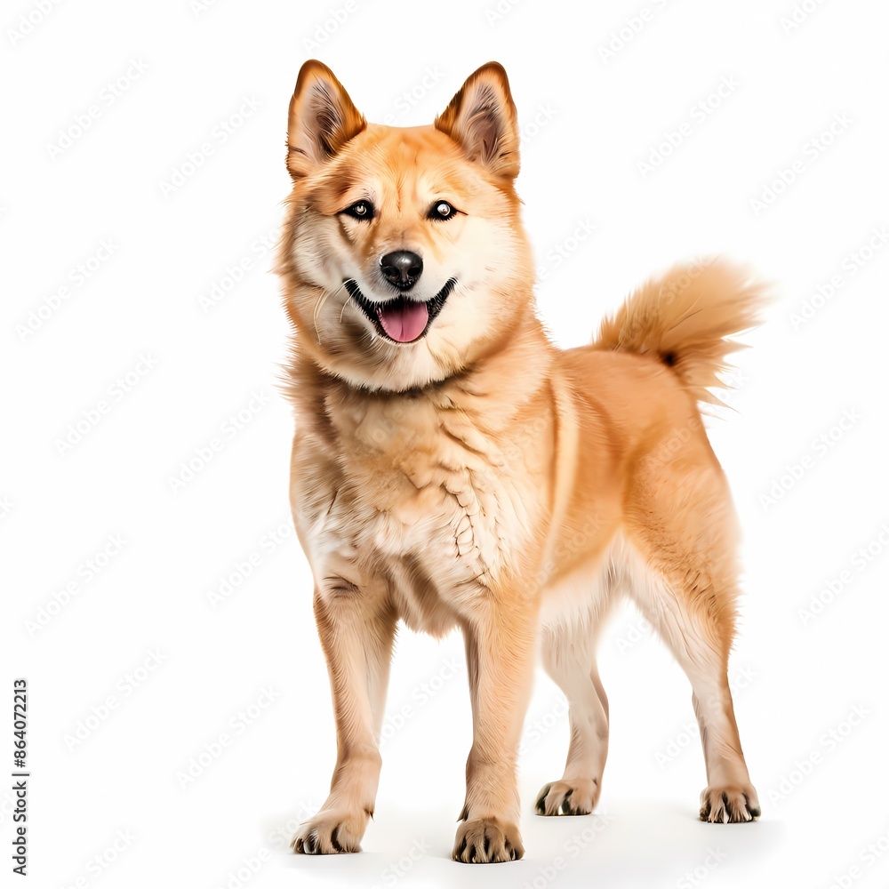 Jindo dog breed standing against white background, AI Generated Jindo dog breed standing against white background, AI Generated