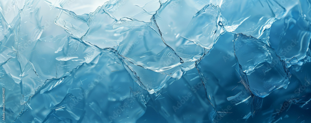 Ice background with a gradient of blue tones. The smooth, polished ice surfaces reflect light, creating a glossy, almost mirror-like effect that adds depth and realism to the scene.