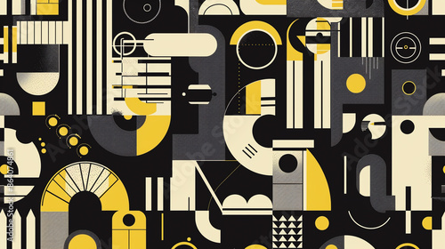 Black and Yellow Bauhaus Seamless Pattern