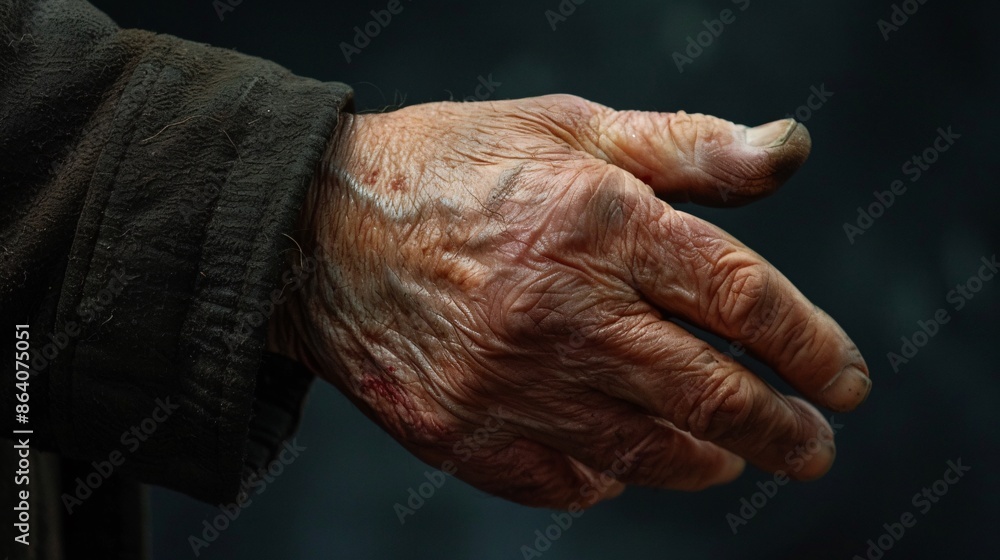 Fototapeta premium Closeup of a young woman showing a large bruise on her arm, background blurred