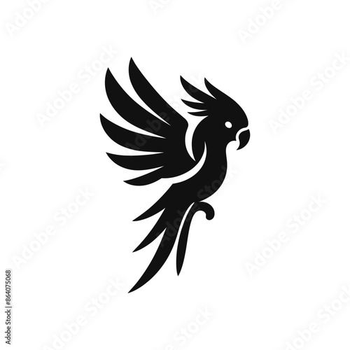 Flying Parrot Silhouette Vector Illustration: Tropical Bird in Flight Perched on Branch, Perfect for Wildlife and Nature Themed Designs, Exotic Bird Silhouette for Art and Crafts