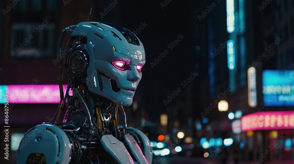 humanoid robot in the night city humanoid robot in the night city
