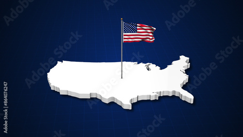 American flag on 3d map of USA