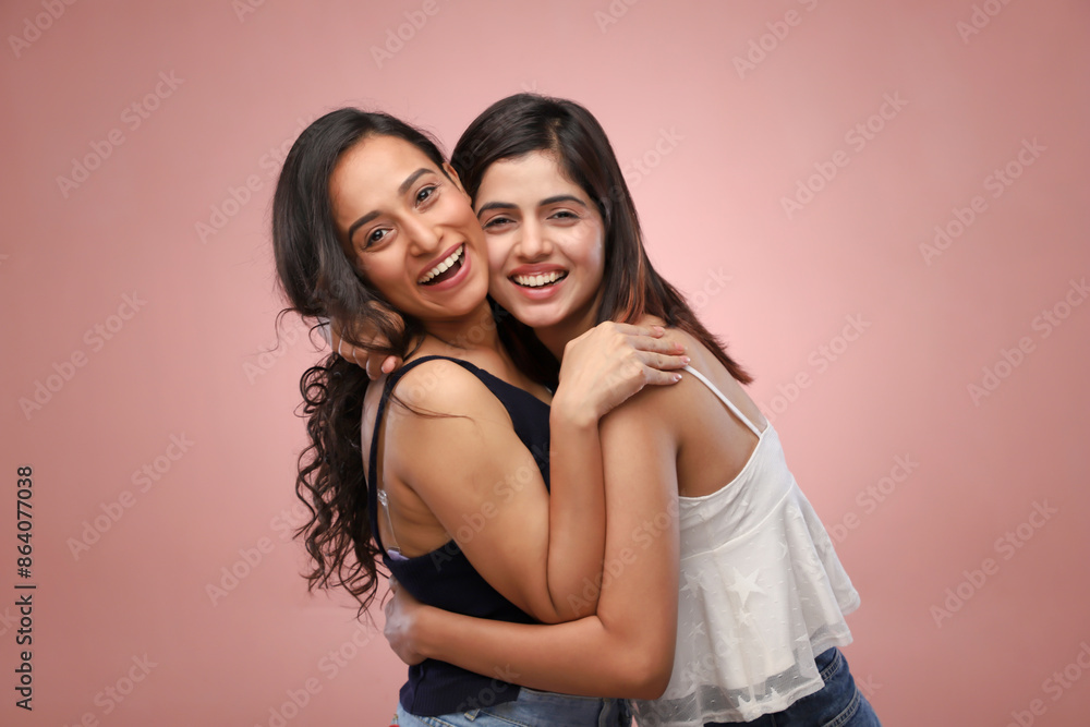 Lovely Women Are Smiling And Hugging Lovely Women Are Smiling And Hugging