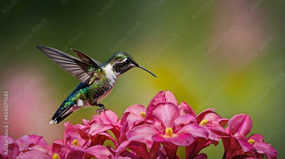 Close up hummingbird and flower pollen Close up hummingbird and flower pollen