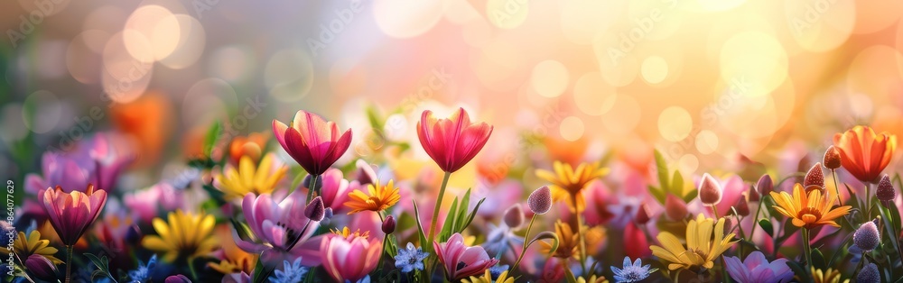 Blooming Love: Mother's Day Greeting Card with Vibrant Spring Flowers in the Garden Blooming Love: Mother's Day Greeting Card with Vibrant Spring Flowers in the Garden