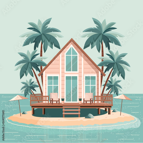 a house on a small island flat vector illustration 