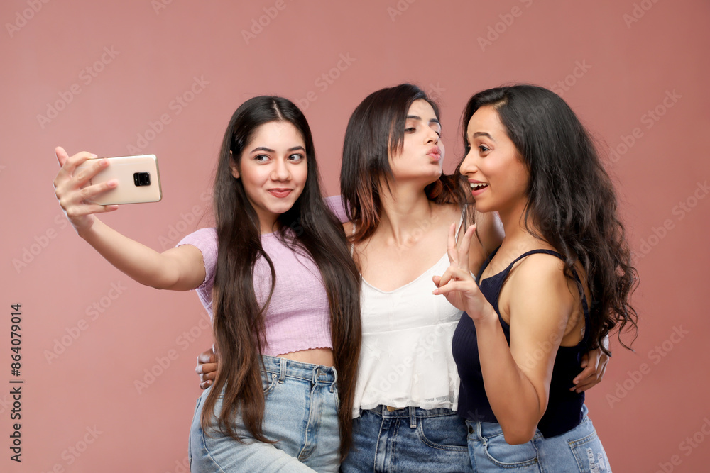 Three Nice Women Taking Selfie While Hugging Three Nice Women Taking Selfie While Hugging