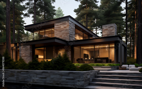 Wallpaper Mural A modern house with trees in the background Torontodigital.ca