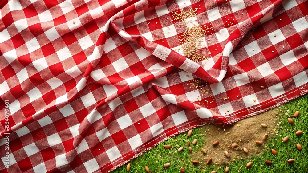 Obraz premium Vintage Style Picnic Blanket Texture with Scattered Crumbs