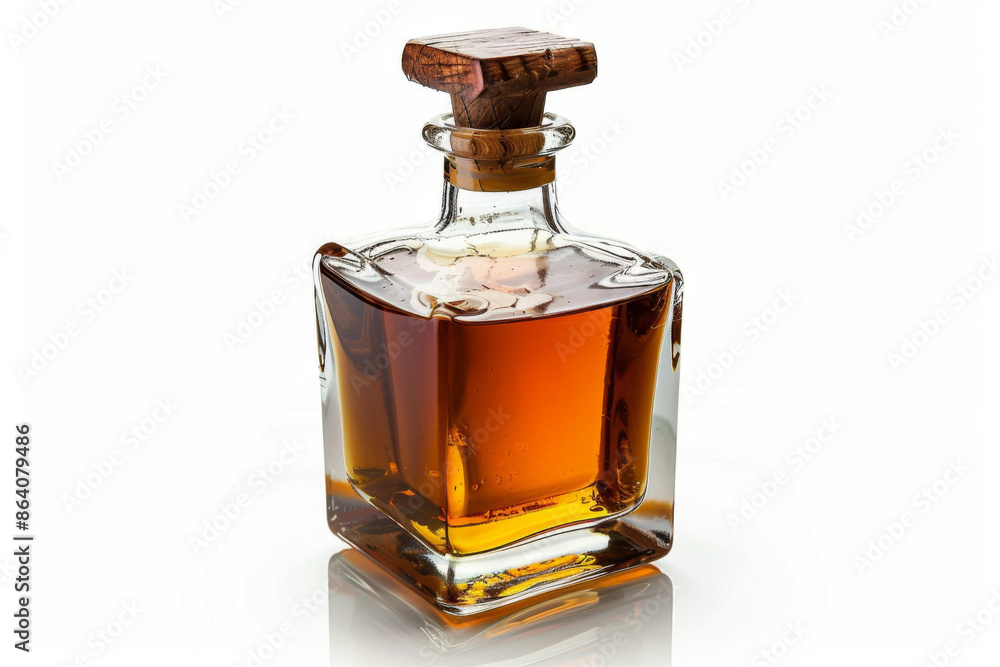 Square Glass Decanter Filled with Brown Liquid Square Glass Decanter Filled with Brown Liquid