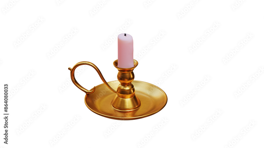 golden candlestick with pink candle 3D rendering golden candlestick with pink candle 3D rendering