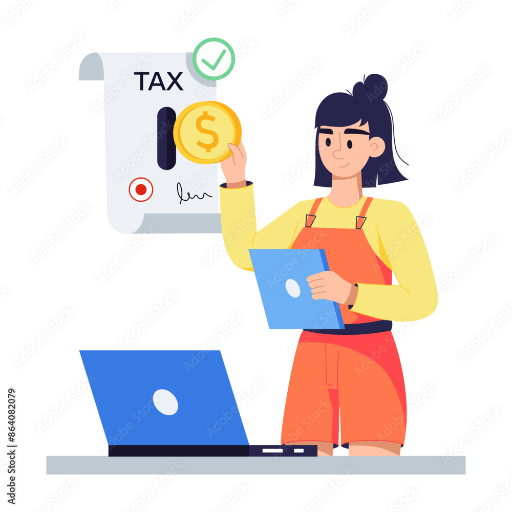 Online tax payment illustration designed in flat style Online tax payment illustration designed in flat style