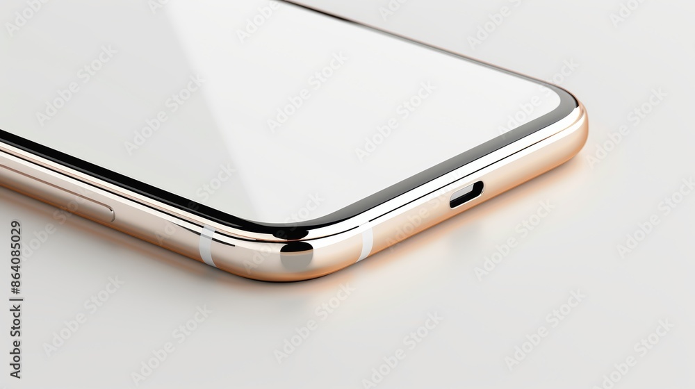 A sleek, modern mobile phone with a premium metallic finish, displayed at a slight angle on a clean white background. Ideal for high-resolution mockups A sleek, modern mobile phone with a premium metallic finish, displayed at a slight angle on a clean white background. Ideal for high-resolution mockups
