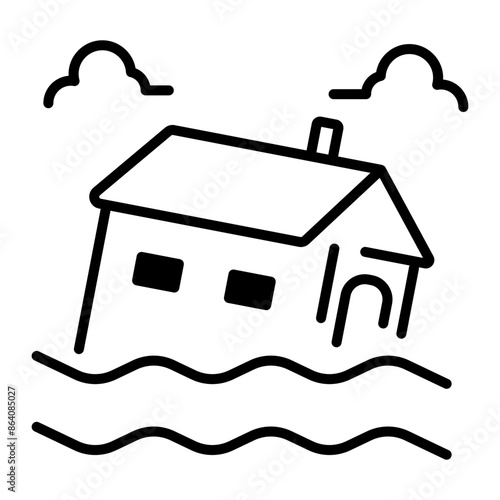 A line style icon of flood disaster damage  