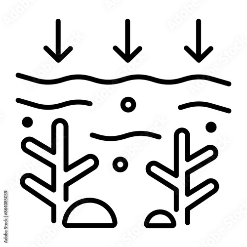 Line style icon of underwater coral bleaching 