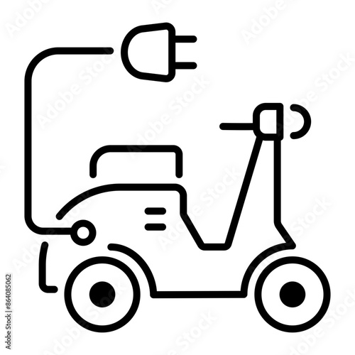 Electric scooter with plug, outline icon 