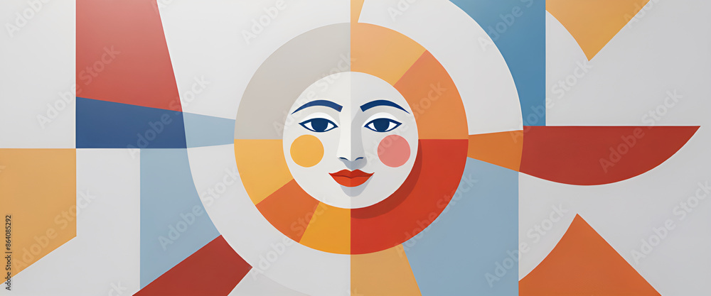 Naklejka premium illustrazione con volto femminile ed elementi geometrici a tema minimalista astratto contemporaneo