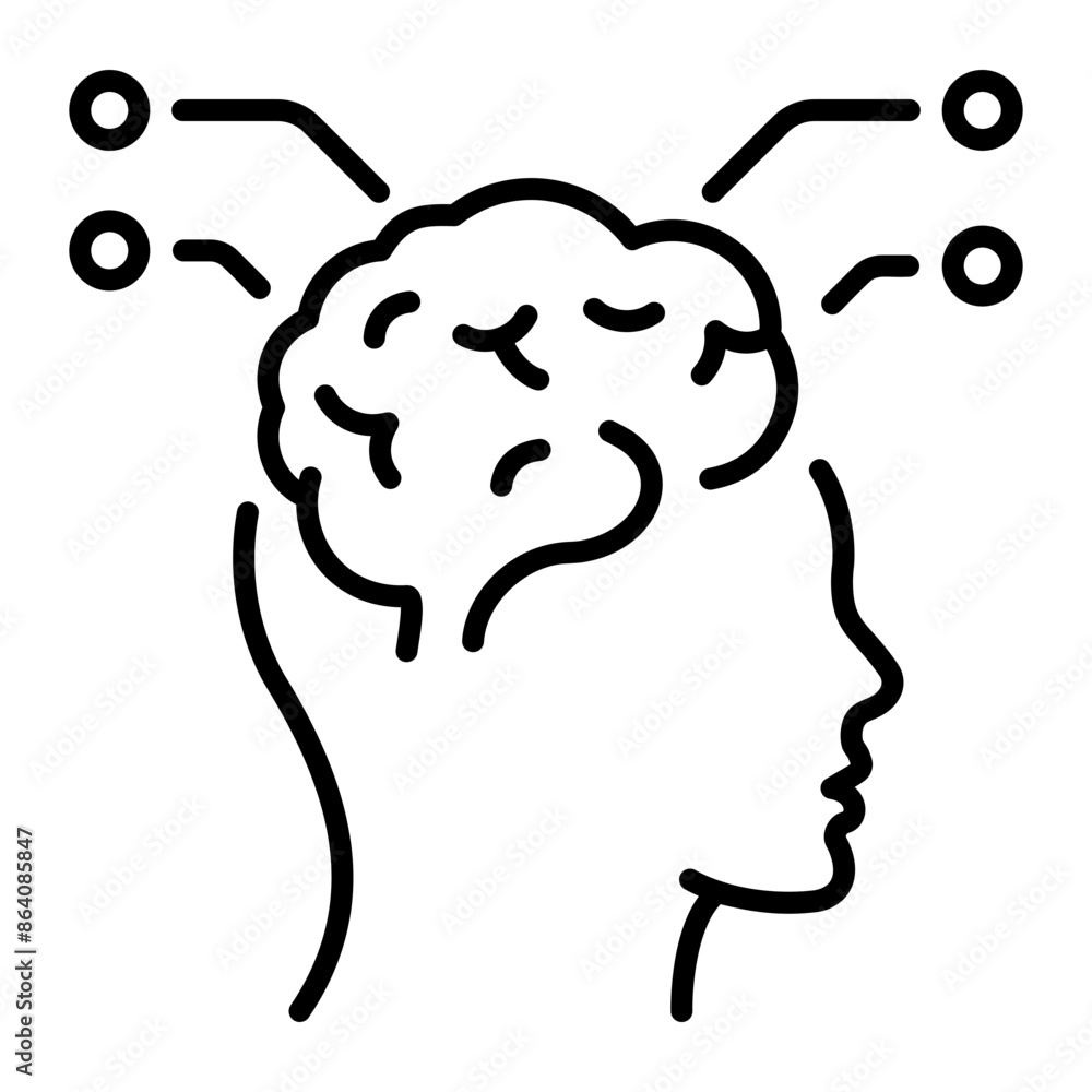 A line icon showing head with busy mind A line icon showing head with busy mind