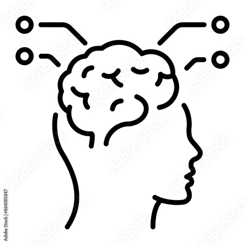 A line icon showing head with busy mind 