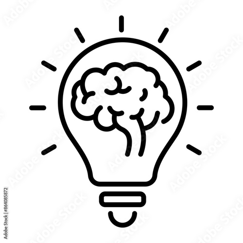 Brain inside lightbulb denoting brainstorm, line icon 