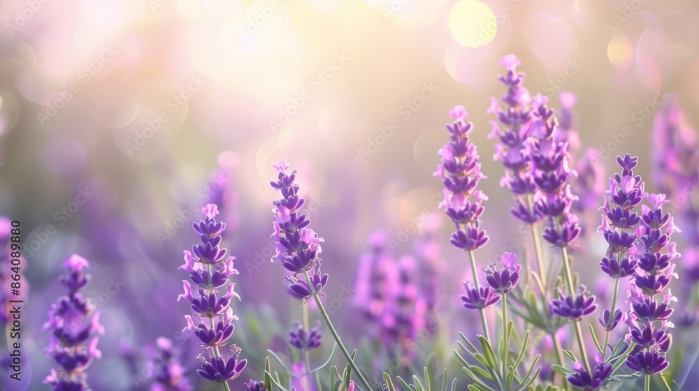 Fototapeta premium Lavender flowers background. Lavender flowers on bokeh background. Nature background.