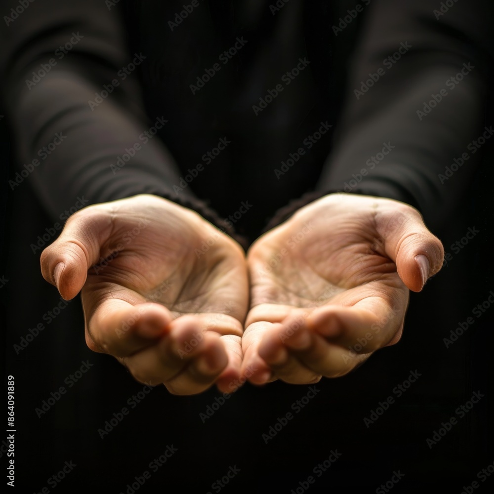 Open palms closeup, hands in holding gesture, giving and showing, prayer, begging, copy space Open palms closeup, hands in holding gesture, giving and showing, prayer, begging, copy space