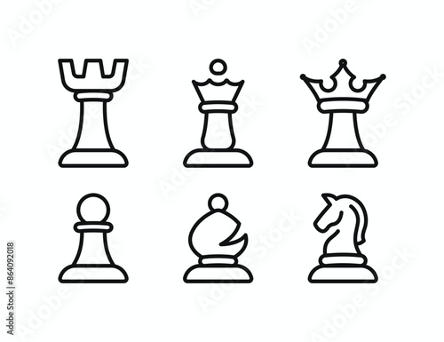 Chess pieces outline vector icons set