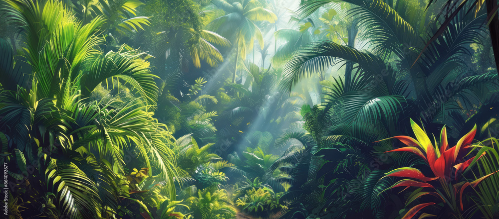 Fototapeta premium Banner, tropical jungle.