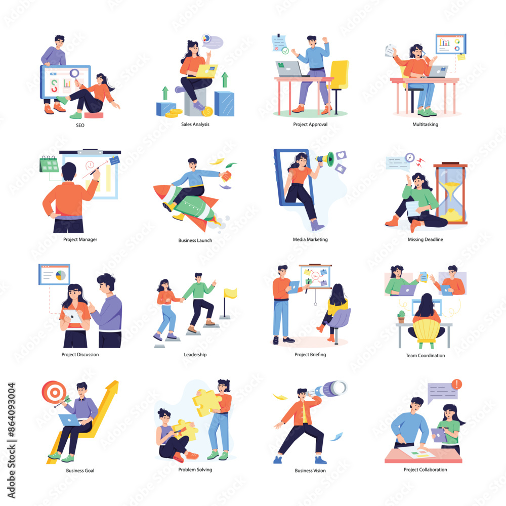 Pack of 16 Project Management Flat Illustrations
Pack of 16 Project Management Flat Illustrations