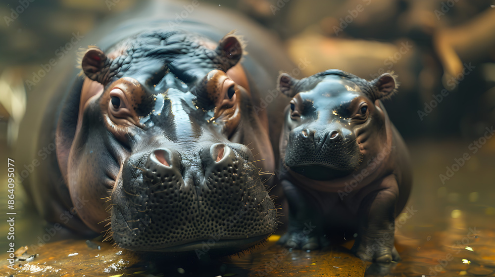 Mother and Baby Hippo at the Zoo Mother and Baby Hippo at the Zoo