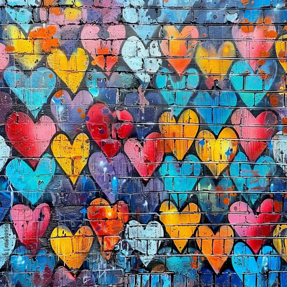 Obraz premium Colorful Love Graffiti on Time-Worn Urban Wall