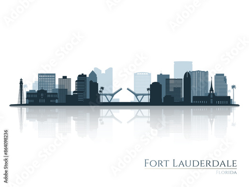 Fort Lauderdale skyline silhouette with reflection. Landscape Fort Lauderdale, FL. Vector illustration.