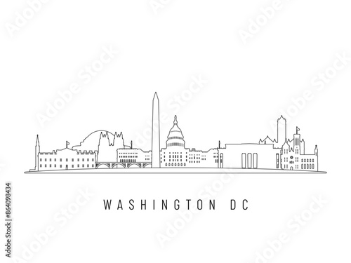 Detailed Washington DC skyline vector illustration. Washington, DC buildings in line art style, perfect for modern designs.