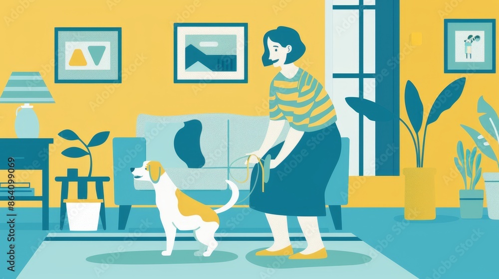 Woman Enjoying Leisure Time at Home with Pet Dog Woman Enjoying Leisure Time at Home with Pet Dog