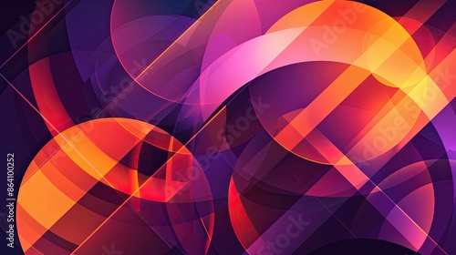 overlapping shapes, purple and orange, abstract, clear edge definition, balanced asymmetry background