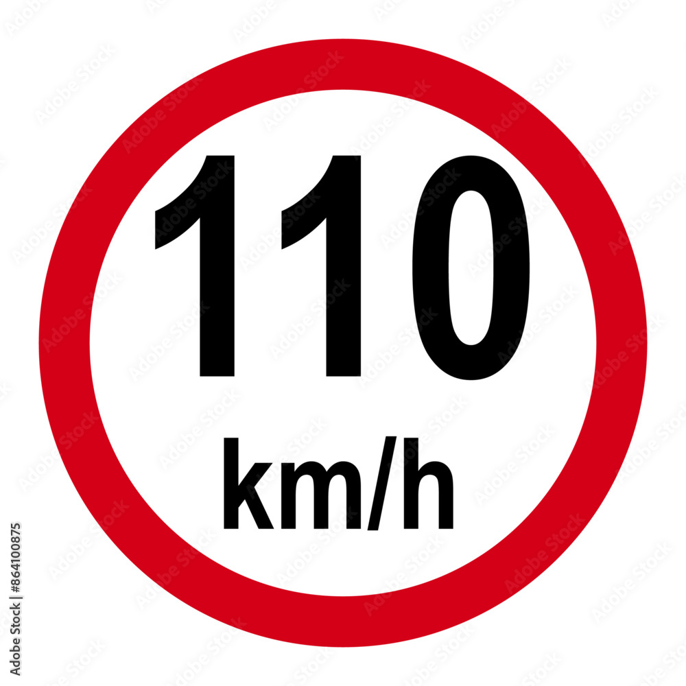 Speed limit signs and symbols indicating a speed limit of 110 km/h, featuring a generic design with black text on red circles. Vector illustration. Speed limit signs and symbols indicating a speed limit of 110 km/h, featuring a generic design with black text on red circles. Vector illustration.