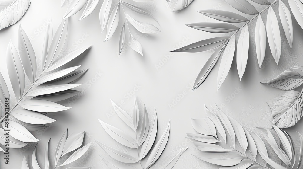 White background with minimalist flower patterns., Free copyspace for text White background with minimalist flower patterns., Free copyspace for text