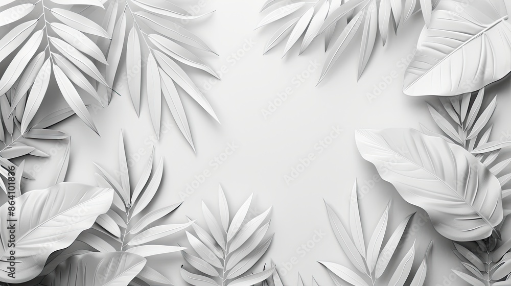 White background with minimalist flower patterns., Free copyspace for text White background with minimalist flower patterns., Free copyspace for text