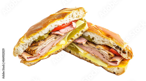 Delicious looking cuban sandwiches. Transparent background, cut out.