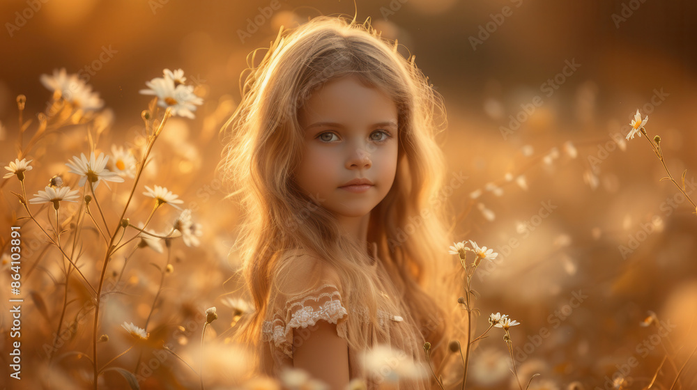 Cute smiling little girl with flower wreath on the meadow at the farm. Portrait of adorable small kid outdoors. Cute smiling little girl with flower wreath on the meadow at the farm. Portrait of adorable small kid outdoors.