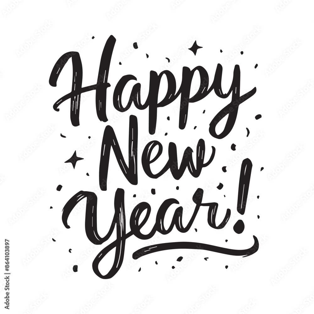 Fototapeta premium Festive Typography Happy New Year in Casual Handwritten Cursive Font on White Background