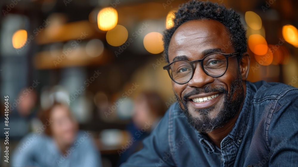 Handsome african american man smiling in a coffe shop Handsome african american man smiling in a coffe shop