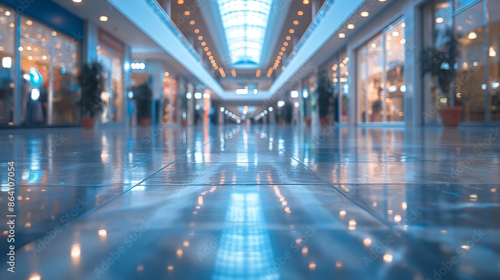 Reflection on Shiny Floor of an Empty Shopping Mall Corridor Reflection on Shiny Floor of an Empty Shopping Mall Corridor