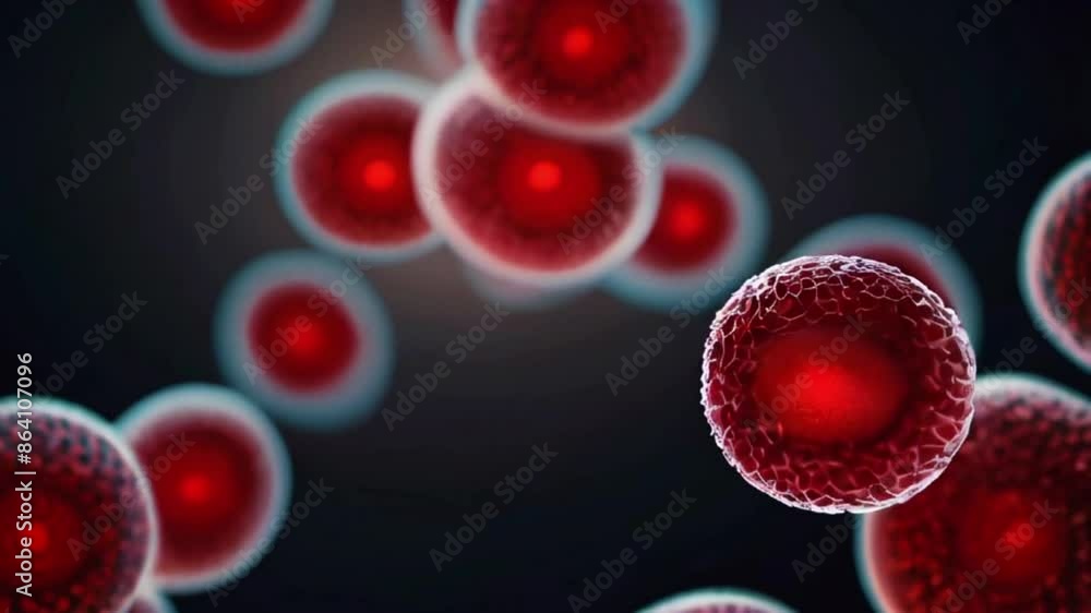 A microscopic view of red and white blood cells. A microscopic view of red and white blood cells.