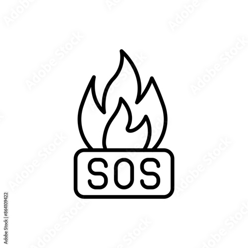 SOS fire outline icons, minimalist vector illustration ,simple transparent graphic element .Isolated on white background