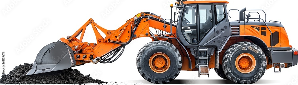 Wheel loader with bale grab attachment, isolated on white, agricultural tool Wheel loader with bale grab attachment, isolated on white, agricultural tool