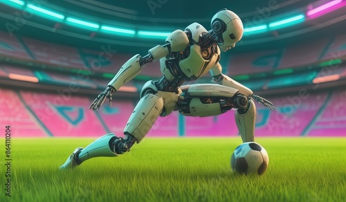 robot soccer player. 3d rendered illustration of a skeleton. 3d rendered illustration of a figure. robot ai soccer player in action, robot model player soccer