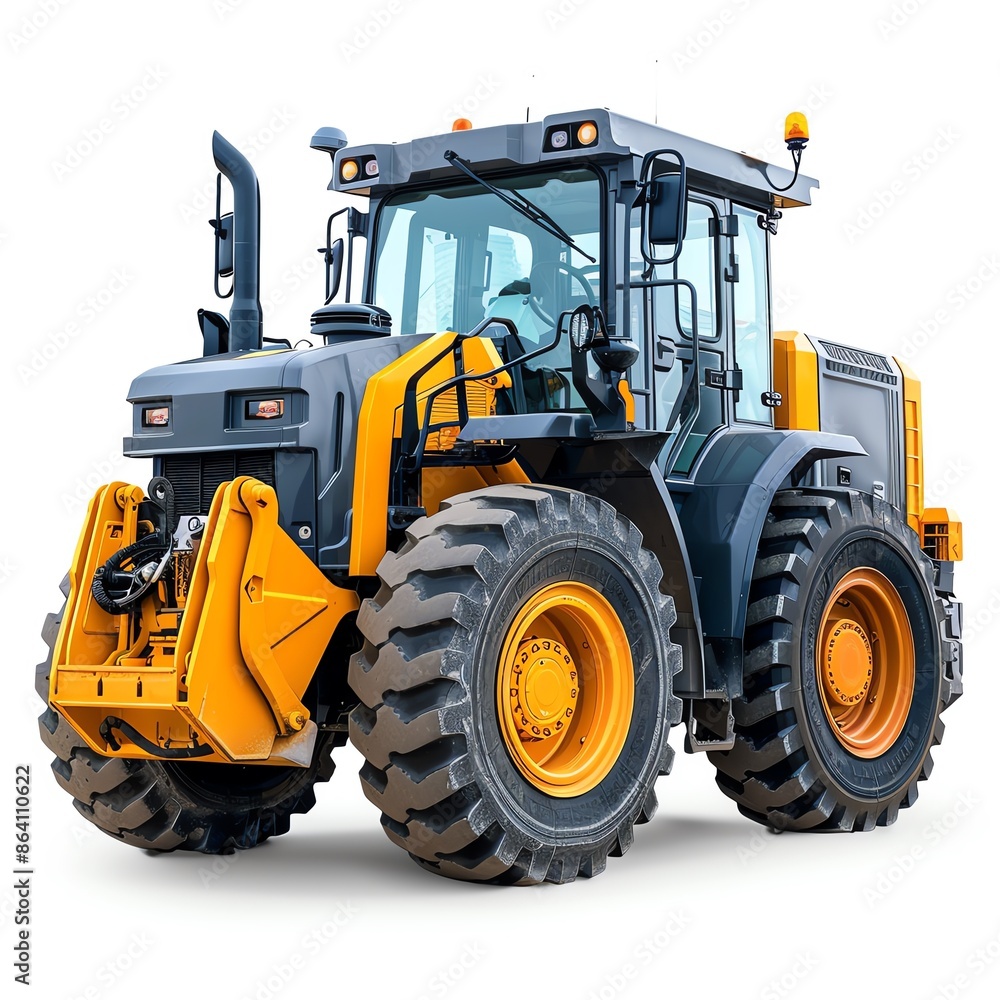 Compact wheel loader in maintenance mode, isolated on white Compact wheel loader in maintenance mode, isolated on white
